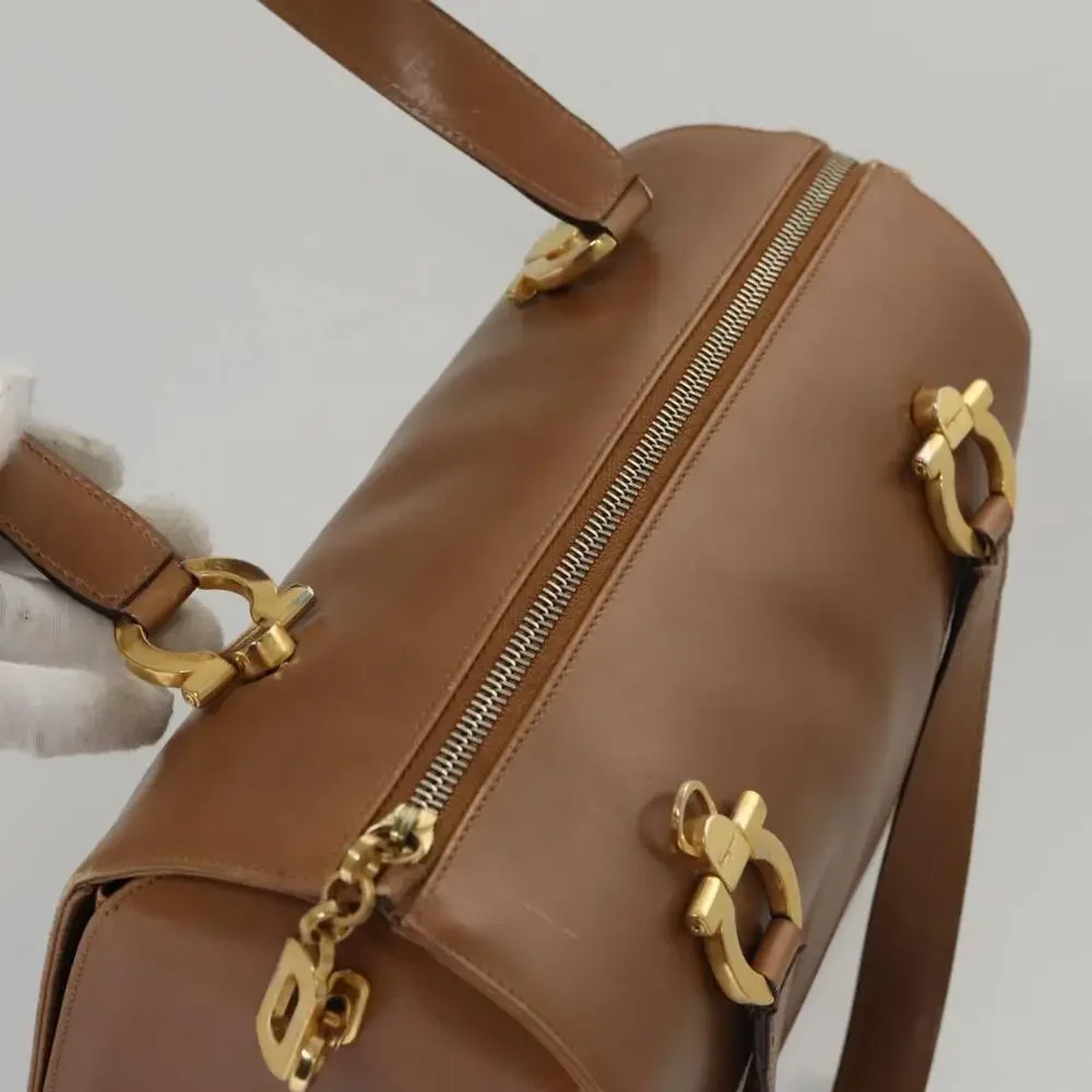 Salvatore Ferragamo Boston Bag Leather Beige Gold